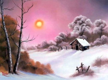 フリーハンド Painting - 冬のBR風景のピンクの夕日
